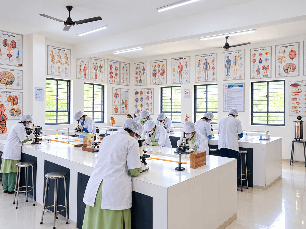 Pharmacology department laboratory at K.T. Patil College of Pharmacy for drug action research
